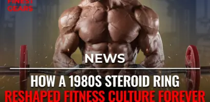 Ilustração mostrando a influência duradoura de um anel de esteróides dos anos 1980 na cultura global do fitness